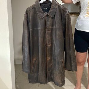 Tall genuine leather men coat
